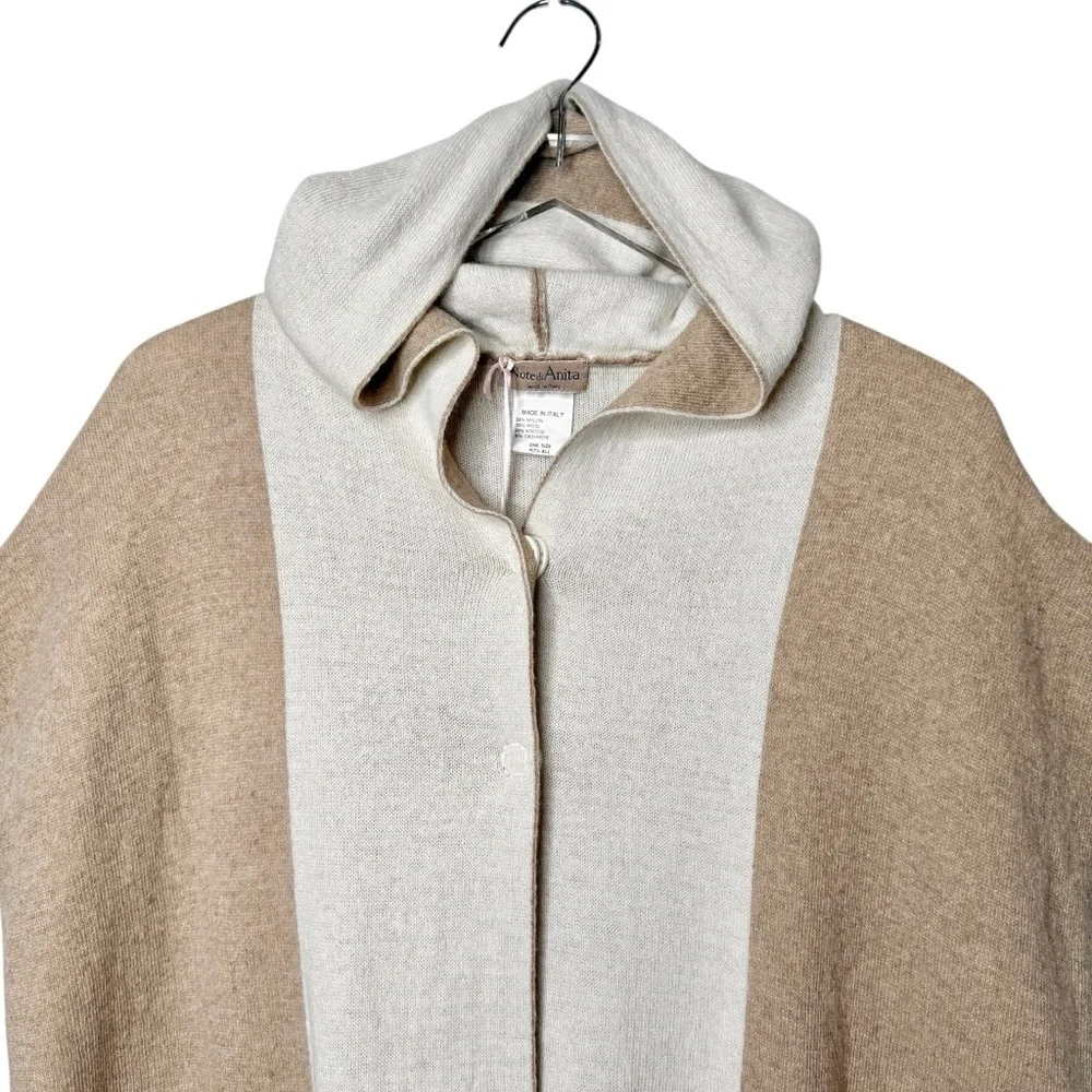 NWT Note Di Anita Cashmere Wool Blend Women’s Hooded Poncho Sweater One Size